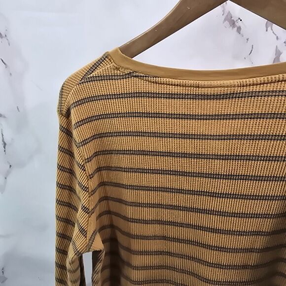 Columbia T Shirt Women Large Brown Long Sleeve Tee Thermal Waffle Striped V Neck - Picture 6 of 12